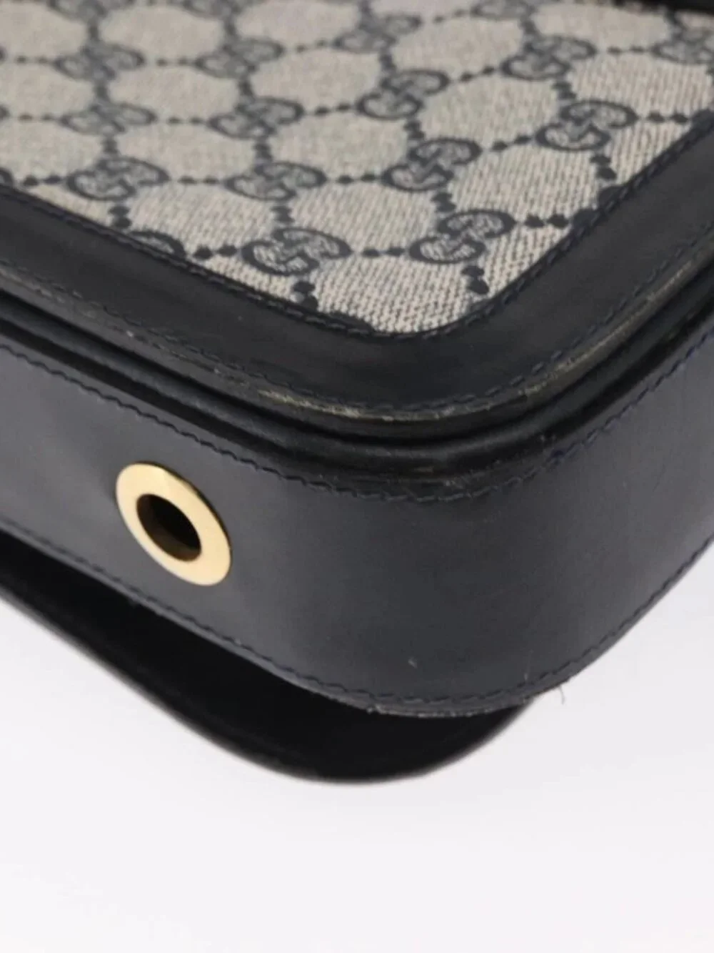 GUCCI GG Supreme Sherry Line Shoulder Bag PVC Navy Gold Auth ka2109